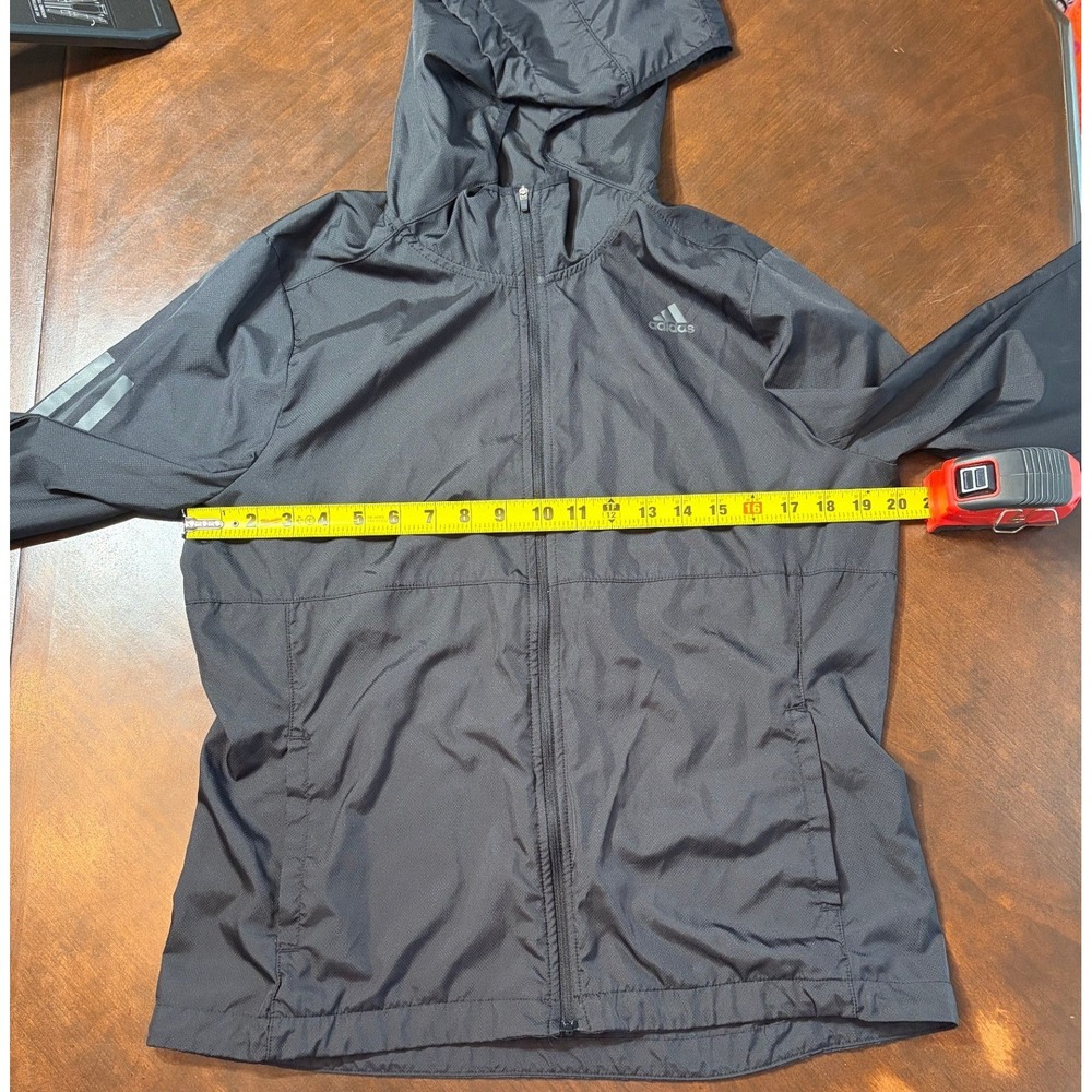 Adidas Womens Black Hooded Windbreaker Jacket Full Zip 3-Stripe Running Size M - Picture 4 of 6